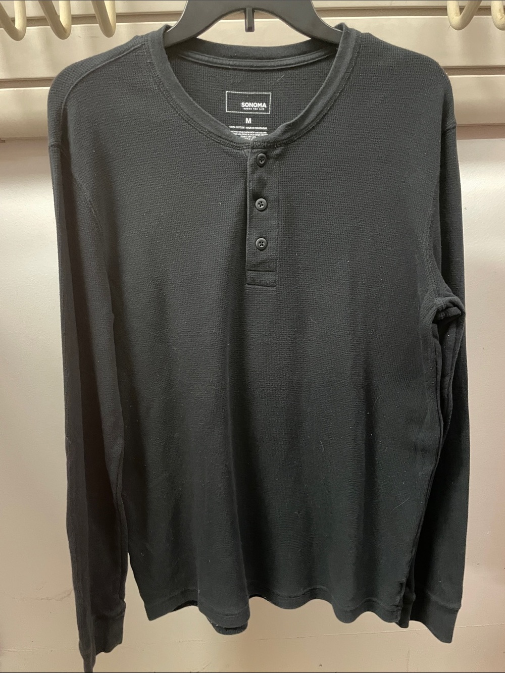 SONOMA Goods for Life Black Waffle Henley Long-Sleeve Shirt